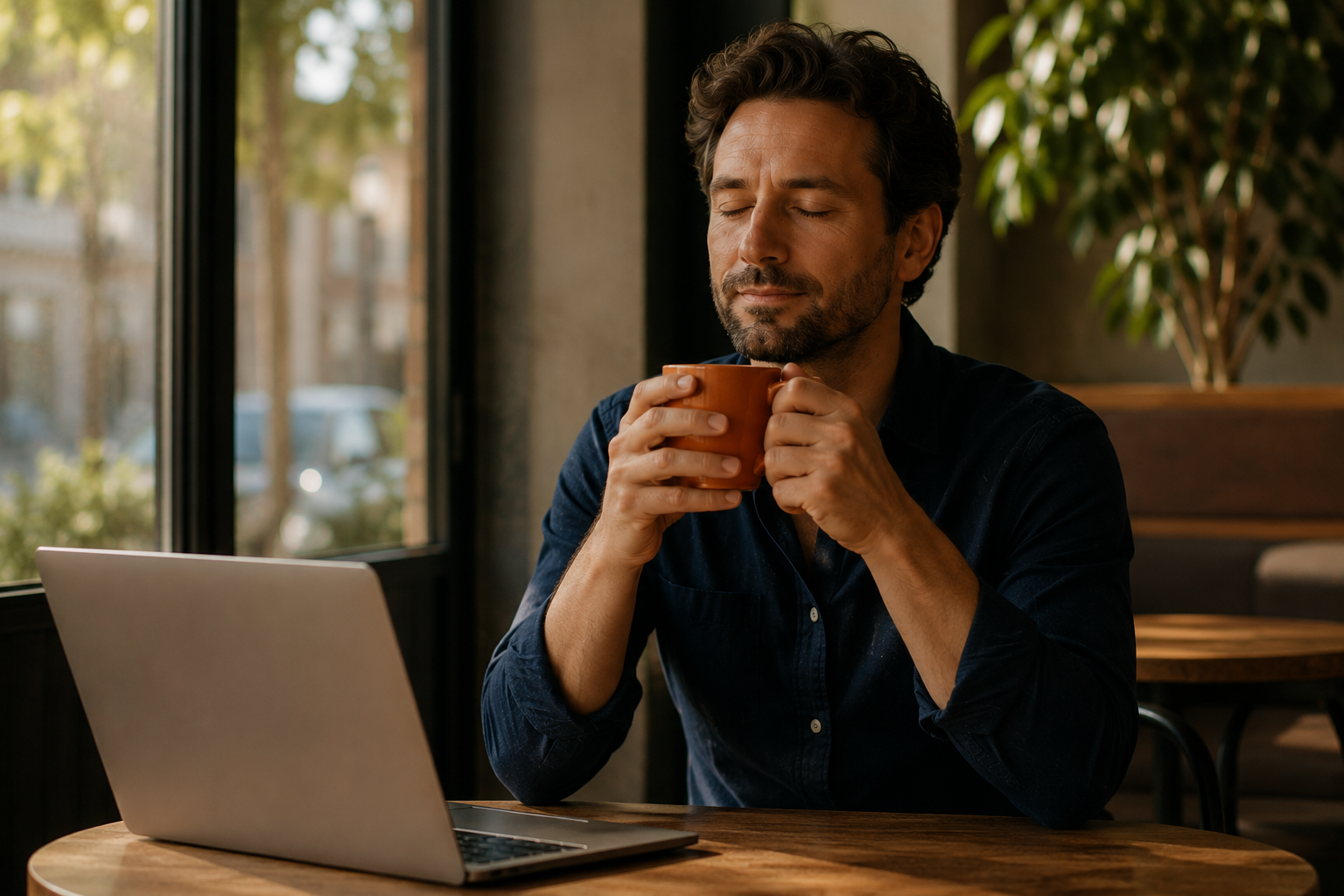 Relaxed creator with a coffee
